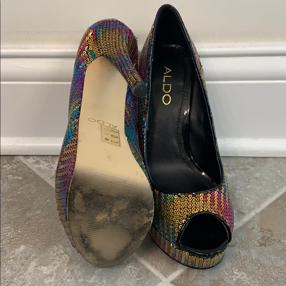 Aldo high heeled rainbow sequin peep toe size 7 - Picture 5 of 6